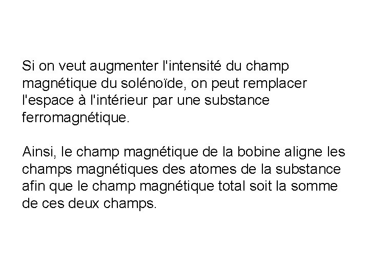 Si on veut augmenter l'intensité du champ magnétique du solénoïde, on peut remplacer l'espace Si on veut augmenter l'intensité du champ magnétique du solénoïde, on peut remplacer l'espace