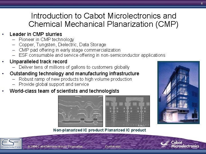 5 Introduction to Cabot Microlectronics and Chemical Mechanical Planarization (CMP) • Leader in CMP