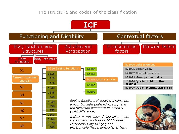 The structure and codes of the classification ICF Contextual factors Functioning and Disability Body