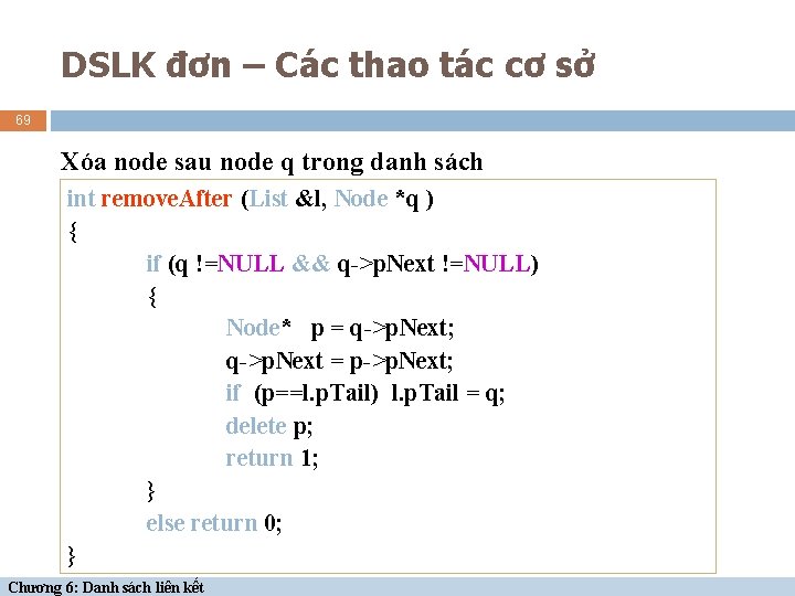 DSLK đơn – Các thao tác cơ sở 69 Xóa node sau node q