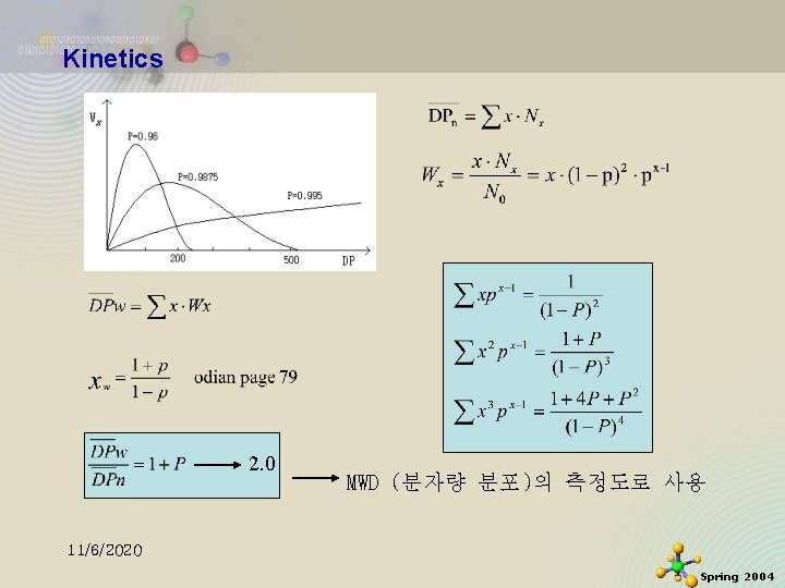 Kinetics 2. 0 MWD (분자량 분포)의 측정도로 사용 11/6/2020 Spring 2004 