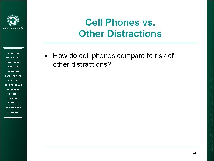 THE NATIONAL SAFETY COUNCIL SAVES LIVES BY PREVENTING • How do cell phones compare