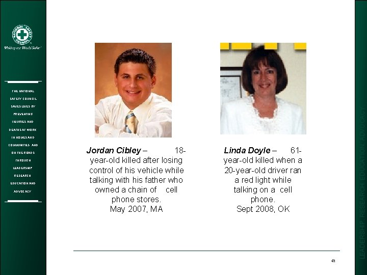 THE NATIONAL SAVES LIVES BY PREVENTING INJURIES AND DEATHS AT WORK, IN HOMES AND