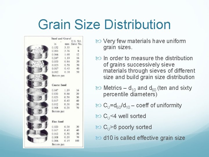 Grain Size Distribution Very few materials have uniform grain sizes. In order to measure