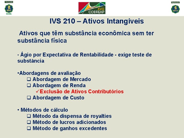 IVS 210 – Ativos Intangíveis Ativos que têm substância econômica sem ter substância física