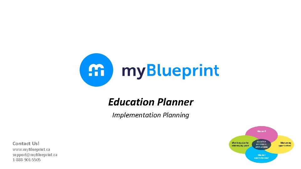 Education Planner Implementation Planning Contact Us! www. my. Blueprint. ca support@my. Blueprint. ca 1