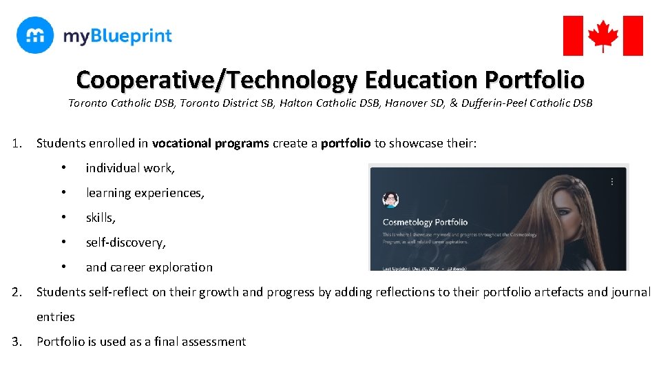 Cooperative/Technology Education Portfolio Toronto Catholic DSB, Toronto District SB, Halton Catholic DSB, Hanover SD,