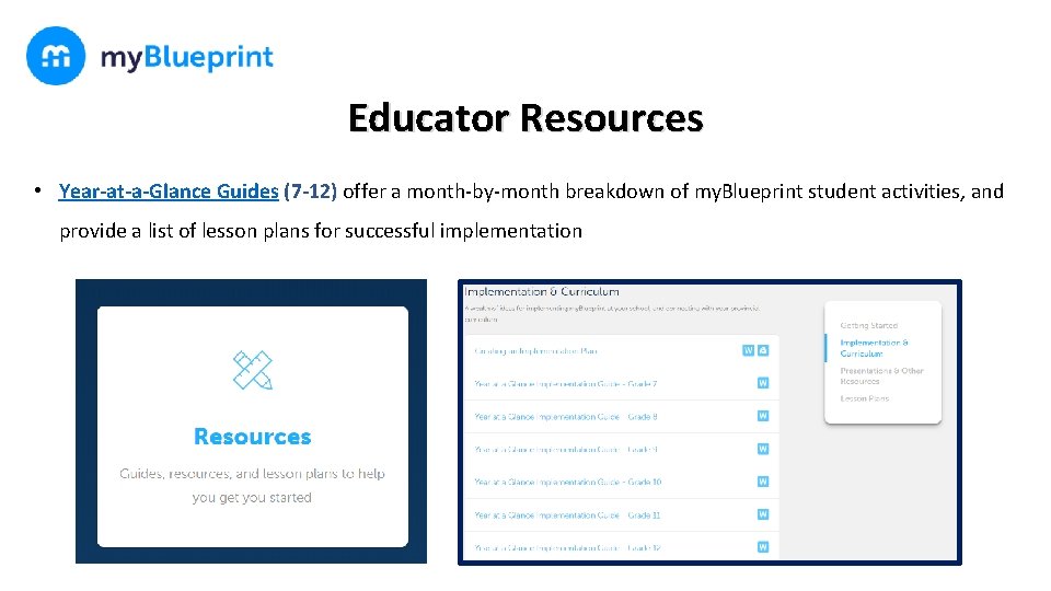 Educator Resources • Year-at-a-Glance Guides (7 -12) offer a month-by-month breakdown of my. Blueprint