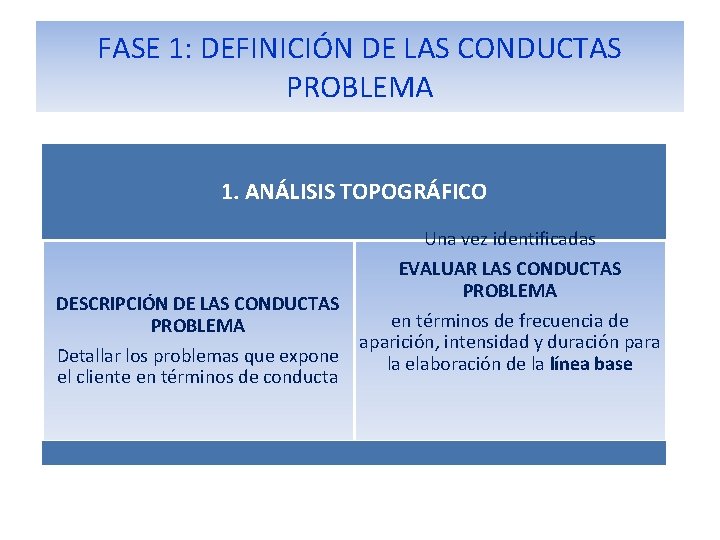 FASE 1: DEFINICIÓN DE LAS CONDUCTAS PROBLEMA 1. ANÁLISIS TOPOGRÁFICO Una vez identificadas EVALUAR