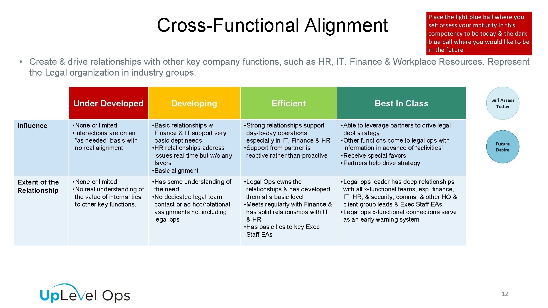 Cross-Functional Alignment Place the light blue ball where you self assess your maturity in