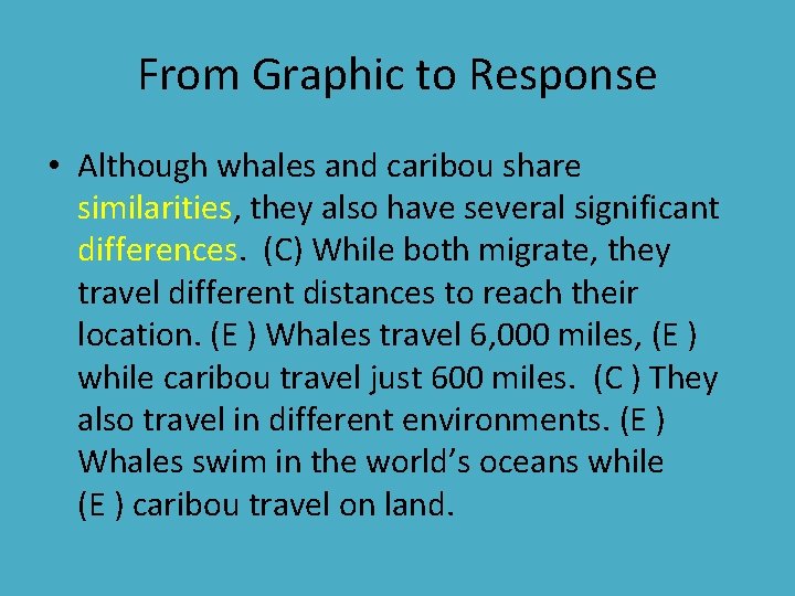 From Graphic to Response • Although whales and caribou share similarities, they also have