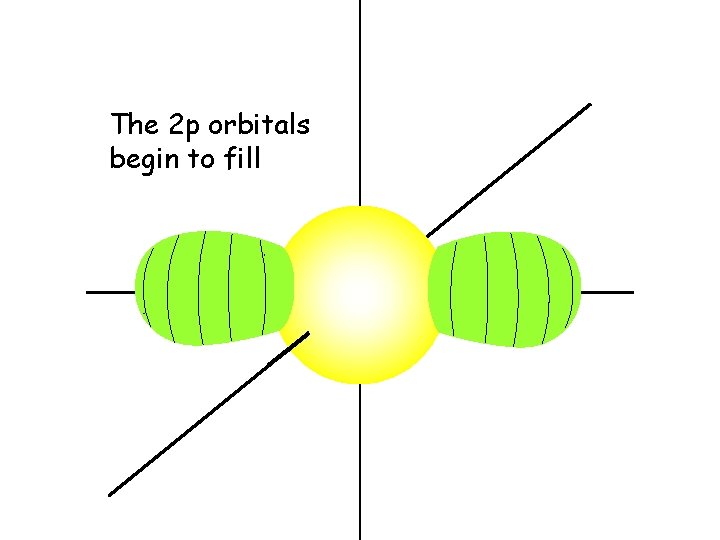 The 2 p orbitals begin to fill The 2 p orbitals begin to fill