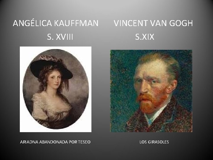 ANGÉLICA KAUFFMAN S. XVIII VINCENT VAN GOGH S. XIX ARIADNA ABANDONADA POR TESEO LOS