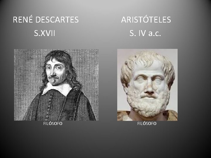 RENÉ DESCARTES S. XVII FILÓSOFO ARISTÓTELES S. IV a. c. FILÓSOFO 