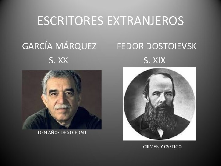 ESCRITORES EXTRANJEROS GARCÍA MÁRQUEZ S. XX FEDOR DOSTOIEVSKI S. XIX CIEN AÑOS DE SOLEDAD