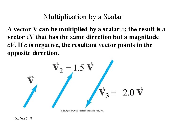 Multiplication by a Scalar A vector V can be multiplied by a scalar c;