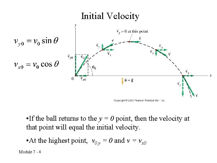 Initial Velocity • If the ball returns to the y = 0 point, then