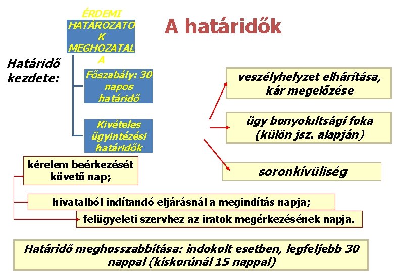 Határidő kezdete: ÉRDEMI HATÁROZATO K MEGHOZATAL A Főszabály: 30 napos határidő Kivételes ügyintézési határidők