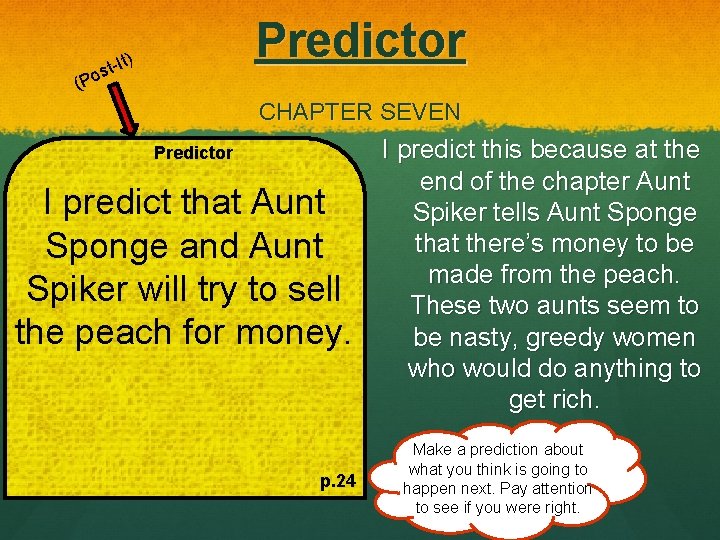 (P Predictor -It) t s o CHAPTER SEVEN Predictor I predict that Aunt Sponge