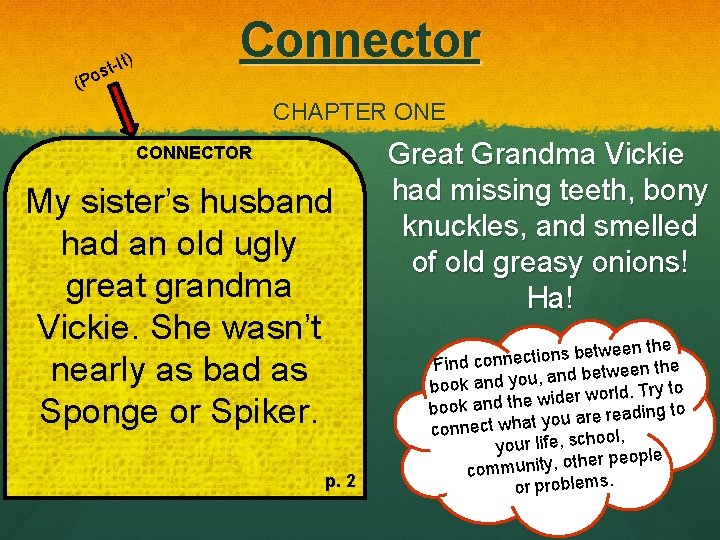 (P -It) t s o Connector CHAPTER ONE CONNECTOR My sister’s husband had an