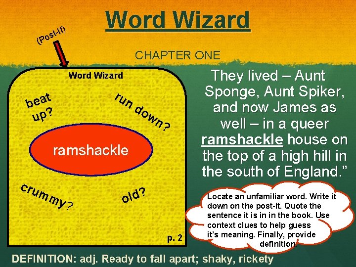 (P Word Wizard -It) t s o CHAPTER ONE They lived – Aunt Sponge,