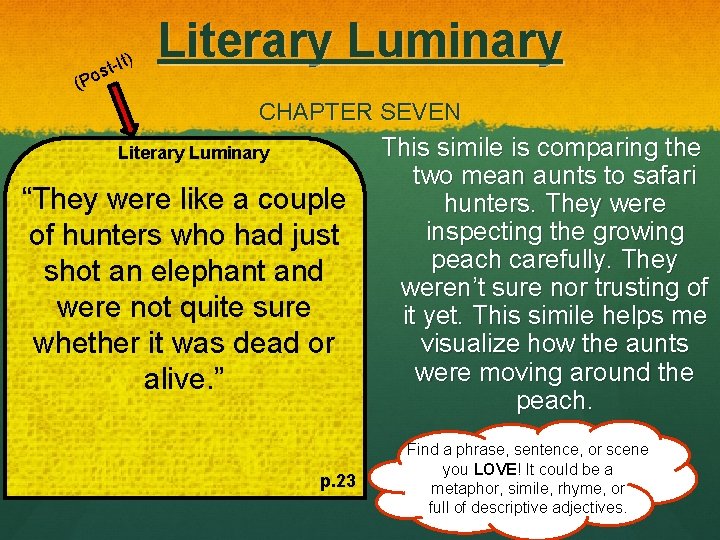 (P -It) t s o Literary Luminary CHAPTER SEVEN Literary Luminary “They were like