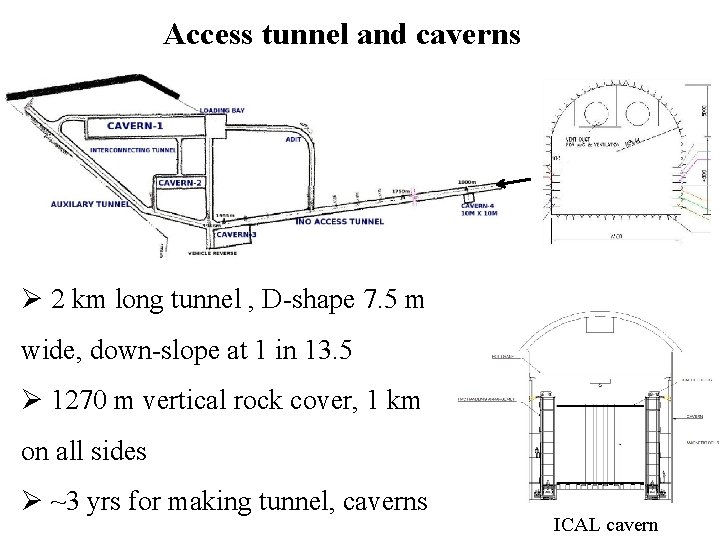 Access tunnel and caverns Ø 2 km long tunnel , D-shape 7. 5 m