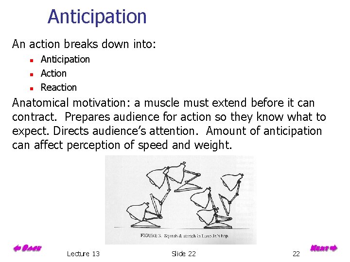 Anticipation An action breaks down into: n n n Anticipation Action Reaction Anatomical motivation: