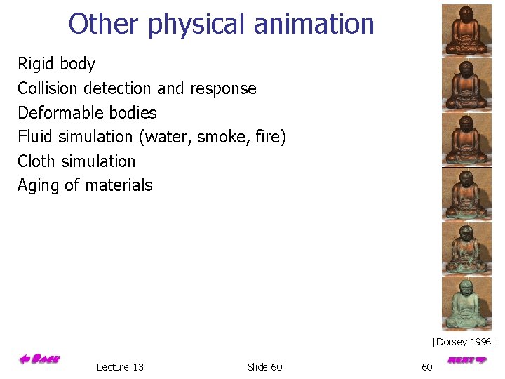 Other physical animation Rigid body Collision detection and response Deformable bodies Fluid simulation (water,