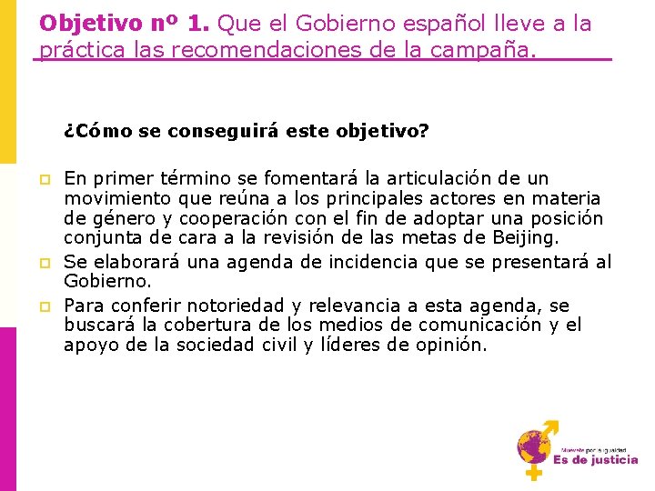 Objetivo nº 1. Que el Gobierno español lleve a la práctica las recomendaciones de