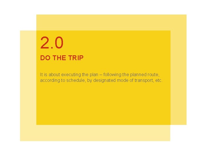 2. 0 DO THE TRIP It is about executing. Athe brief plan section –