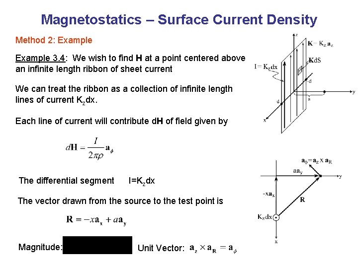 Magnetostatics – Surface Current Density Method 2: Example 3. 4: We wish to find