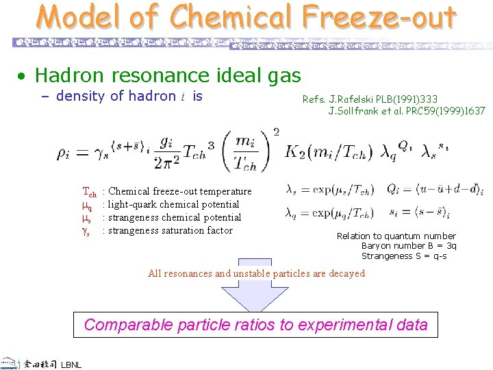 Model of Chemical Freeze-out • Hadron resonance ideal gas – density of hadron i