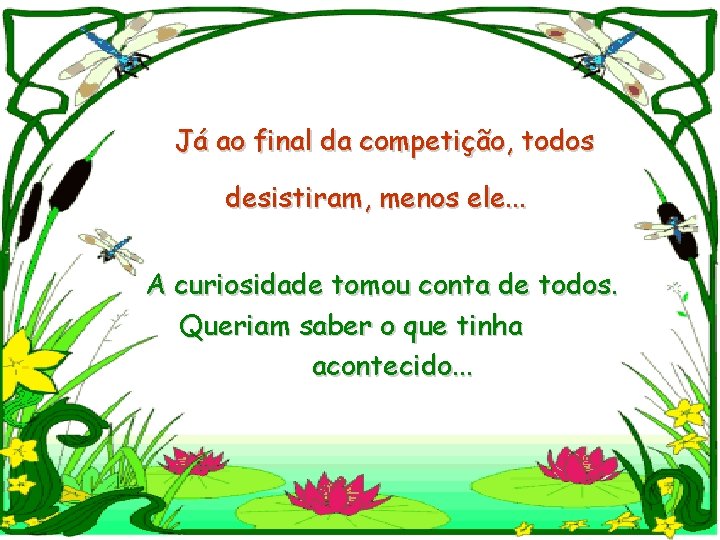 Já ao final da competição, todos desistiram, menos ele. . . A curiosidade tomou
