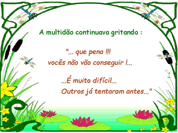 A multidão continuava gritando : ". . . que pena !!! vocês não vão