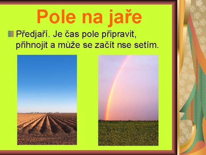 Pole na jaře Předjaří. Je čas pole připravit, přihnojit a může se začít nse