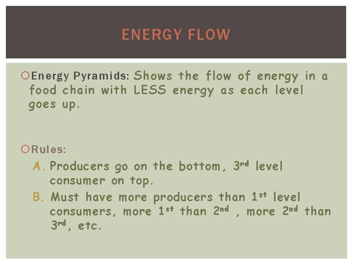 ENERGY FLOW Energy Pyramids: Shows the flow of energy in a food chain with