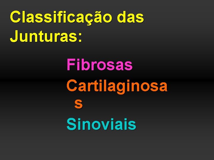 Classificação das Junturas: Fibrosas Cartilaginosa s Sinoviais 