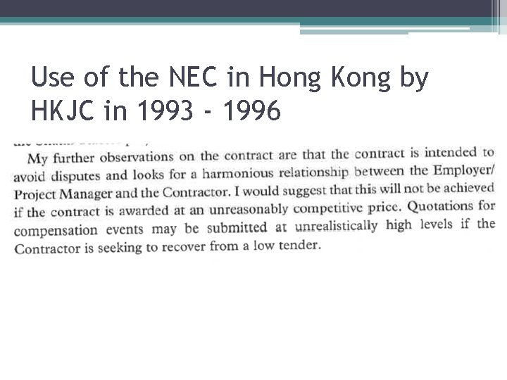Use of the NEC in Hong Kong by HKJC in 1993 - 1996 
