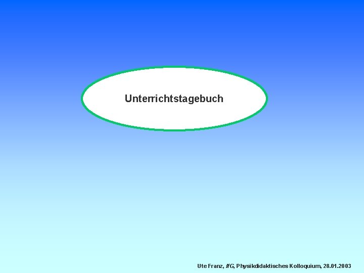 Unterrichtstagebuch Ute Franz, If. G, Physikdidaktisches Kolloquium, 28. 01. 2003 