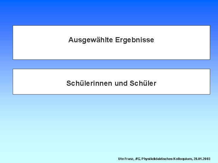 Ausgewählte Ergebnisse Schülerinnen und Schüler Ute Franz, If. G, Physikdidaktisches Kolloquium, 28. 01. 2003