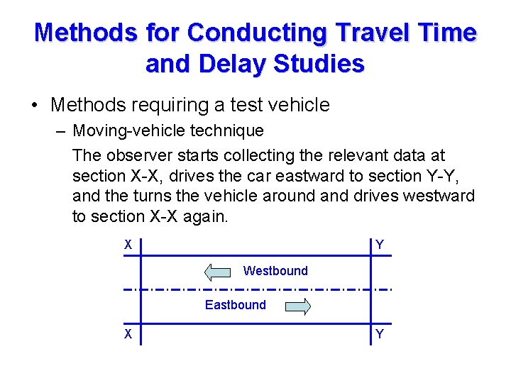 Methods for Conducting Travel Time and Delay Studies • Methods requiring a test vehicle