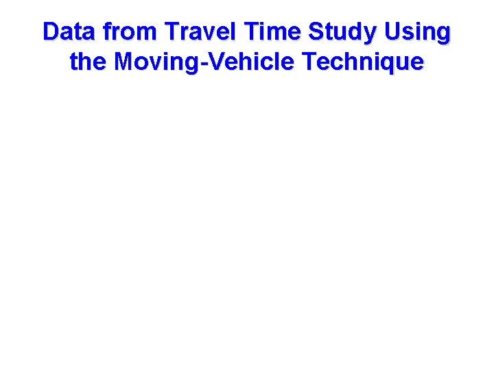 Data from Travel Time Study Using the Moving-Vehicle Technique 