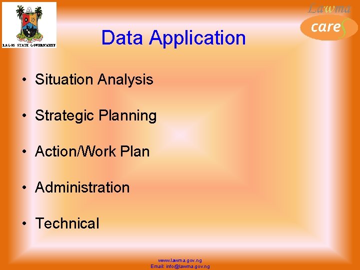 Data Application • Situation Analysis • Strategic Planning • Action/Work Plan • Administration •