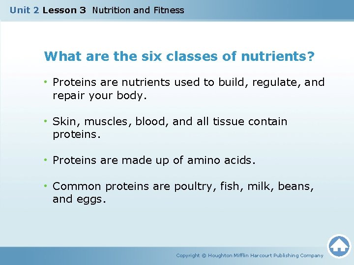 Unit 2 Lesson 3 Nutrition and Fitness What are the six classes of nutrients?