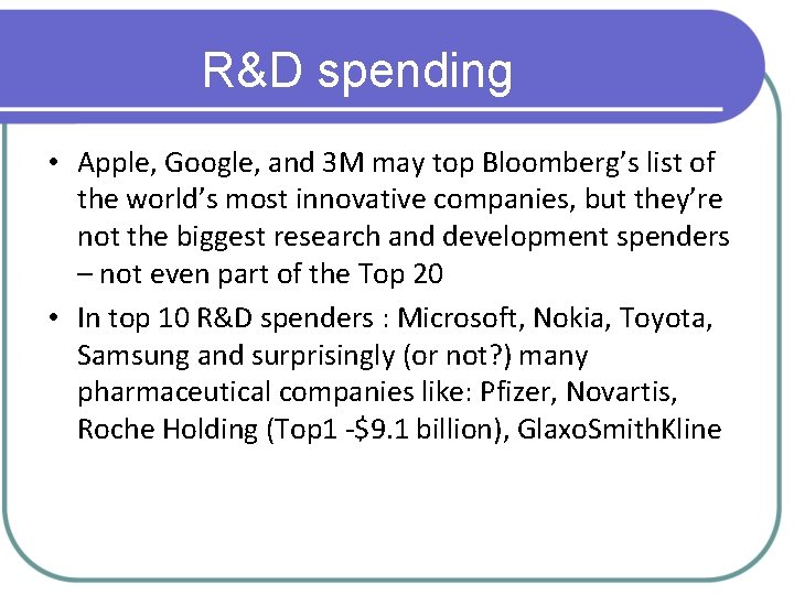 R&D spending • Apple, Google, and 3 M may top Bloomberg’s list of the