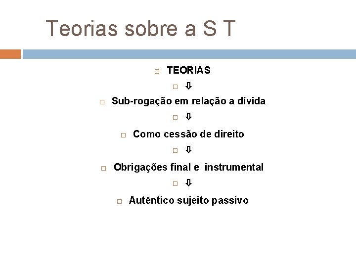 Teorias sobre a S T TEORIAS Sub-rogação em relação a dívida Como cessão de