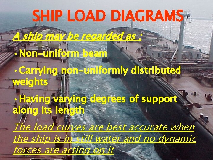 SHIP LOAD DIAGRAMS A ship may be regarded as : • Non-uniform beam •