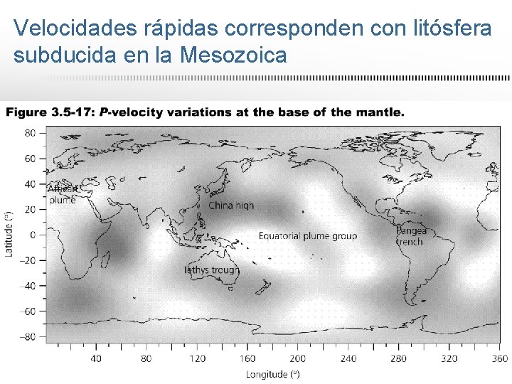 Velocidades rápidas corresponden con litósfera subducida en la Mesozoica Velocidades rápidas corresponden con litósfera subducida en la Mesozoica