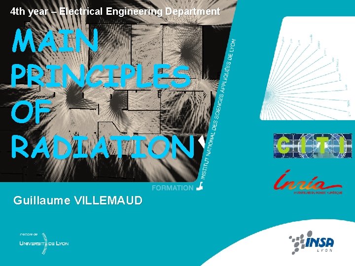 4 th year – Electrical Engineering Department MAIN PRINCIPLES OF RADIATION Guillaume VILLEMAUD Antennas